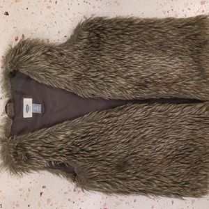 Old Navy | Brown Grey Tan Faux Fur Vest | M (8) Boho Layer Accessory